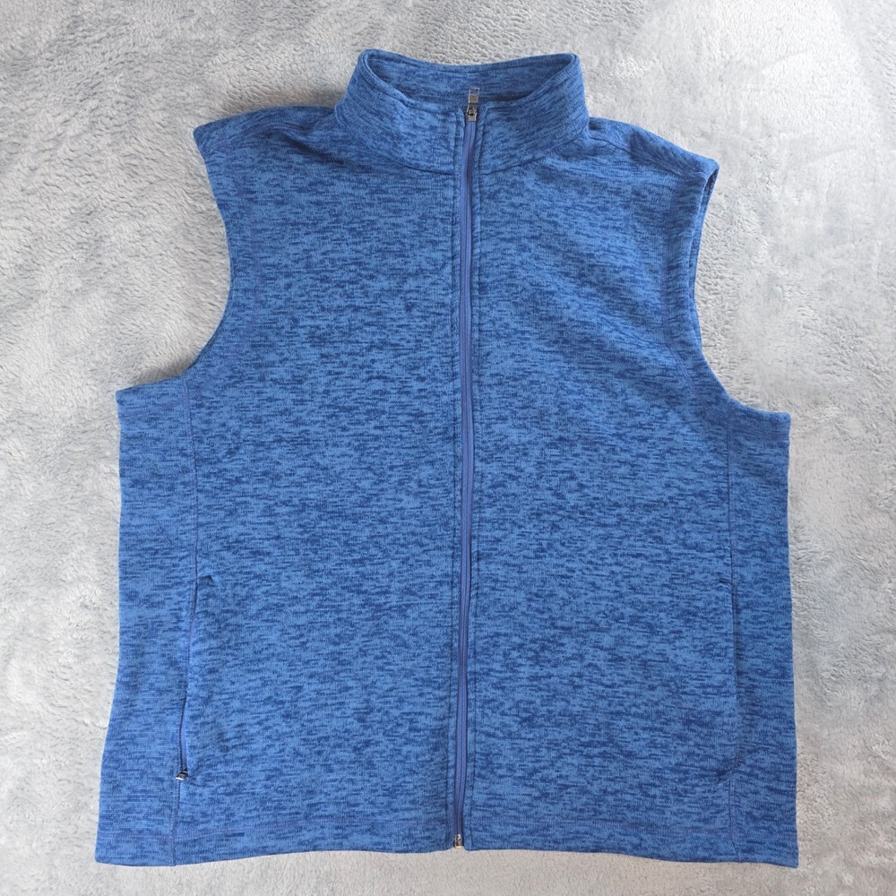 Lands' End Vest Sweater Fleece‎ Full Zip Marled Mock Neck Blue Mens XL519310